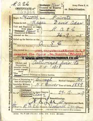 David Magree's certificate of discharge.